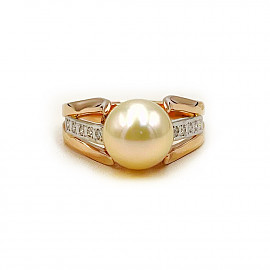 Каблучка з золота з жовтими діамантами та перлиною 01-200900480