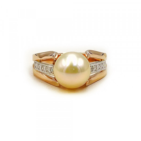 Каблучка з золота з жовтими діамантами та перлиною