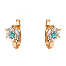 Сережки з золота у червоному кольорі з цирконом «Квітка» 01-19293781