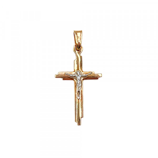 Крестик из золота красного с белым цвета