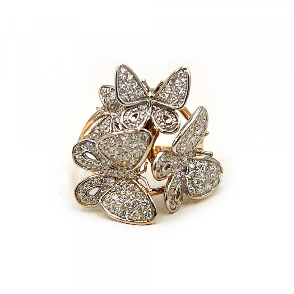 Золота каблучка червоного з білим кольору з цирконом