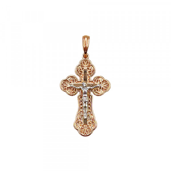 Крестик из золота красного с белым цвета