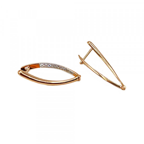 Золотые серьги красного с белым цвета с цирконом