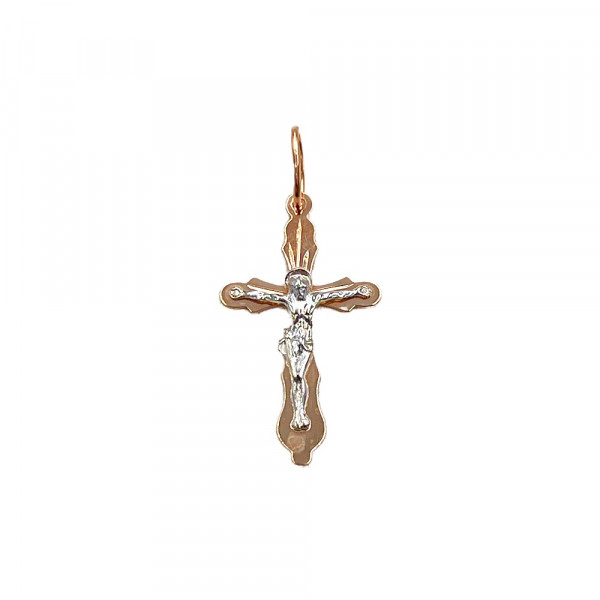 Хрестик з червоного з білим золота