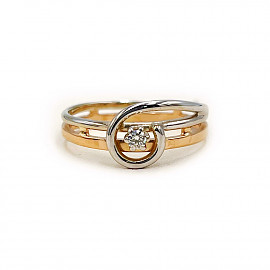 Золотое кольцо в красном с белым цвете с белым бриллиантом 01-200825081