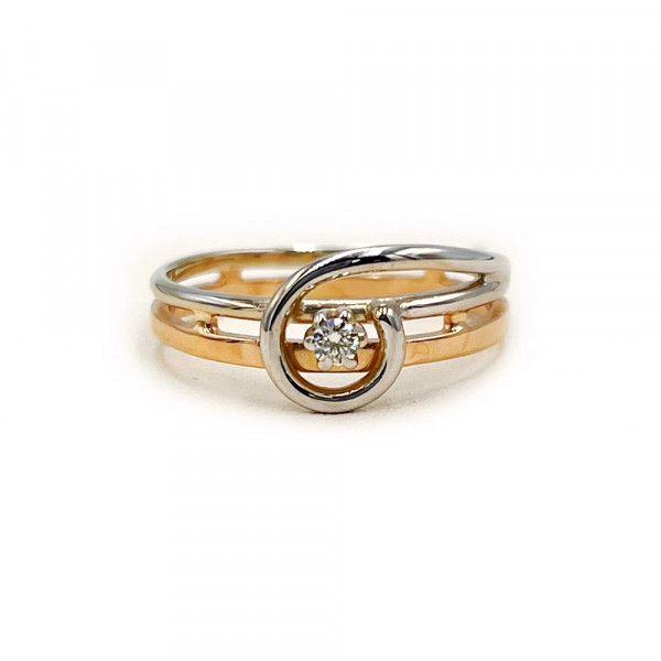 Золотое кольцо в красном с белым цвете с белым бриллиантом