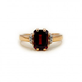 Золота каблучка у червоному кольорі з коричневим гранатом та цирконом 01-200894381
