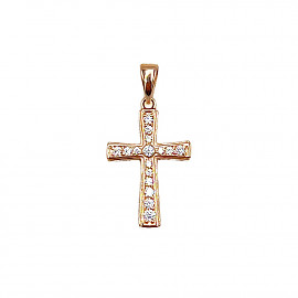 Крестик из красного золота с цирконом 01-200768482