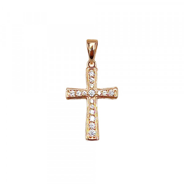 Крестик из красного золота с цирконом