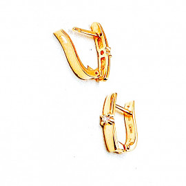 Золоті сережки у червоному кольорі з білими діамантами