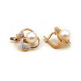 Сережки з золота у червоному з білим кольорі з перлиною та цирконом 01-200819982