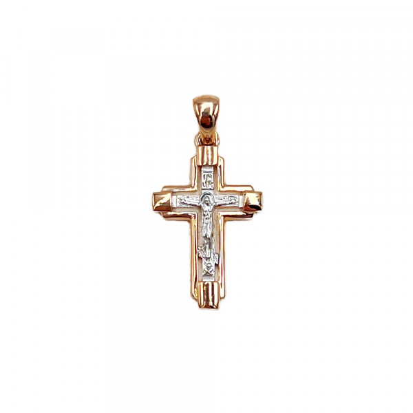 Крестик из золота в красном с белым цвете