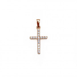 Золотий хрестик у червоному кольорі з цирконом 01-200889082