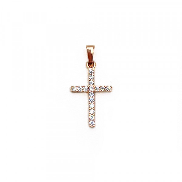 Золотий хрестик у червоному кольорі з цирконом