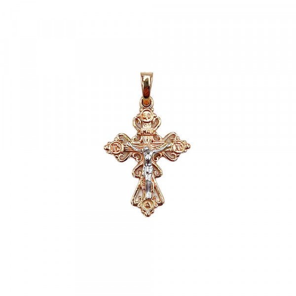 Золотий хрестик у червоному з білим кольорі