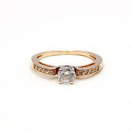 Золотое кольцо красного с белым цвета с цирконом 01-17995383