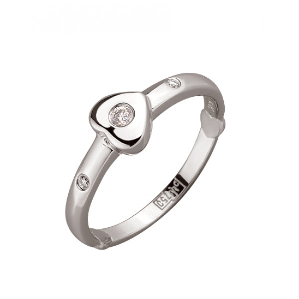 Каблучка з золота у білому кольорі з білими діамантами «Серце»