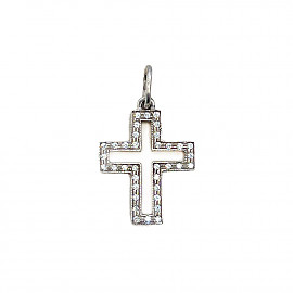 Золотой крестик белого цвета с цирконом 01-200135183