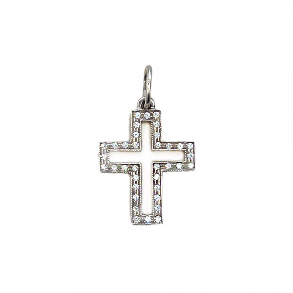 Золотой крестик белого цвета с цирконом