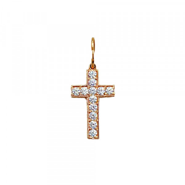 Золотой крестик в красном цвете с цирконом