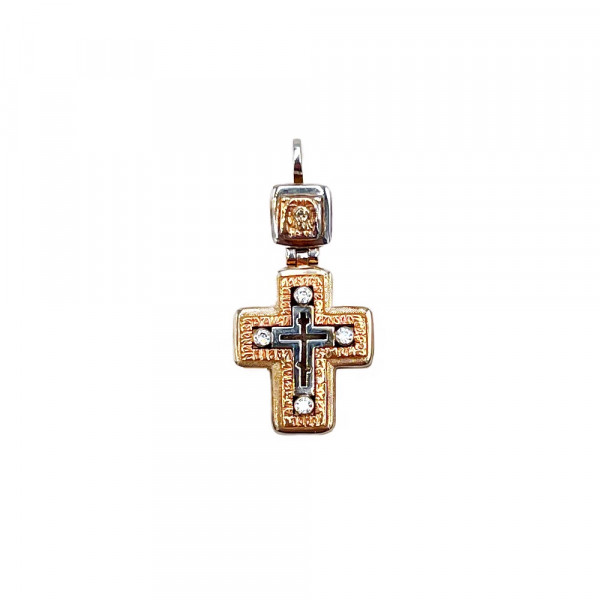 Хрестик з золота червоного з білим кольору з цирконом