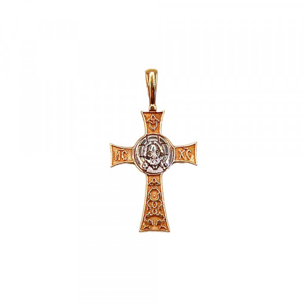 Золотой крестик в красном с белым цвете