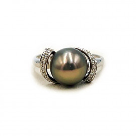 Золотое кольцо в белом цвете с жемчугом и цирконом 01-200260783