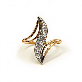 Золотое кольцо в красном с белым цвете с цирконом 01-200750083