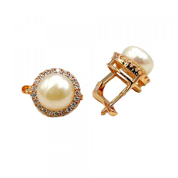 Серьги из золота в красном цвете с жемчугом и цирконом