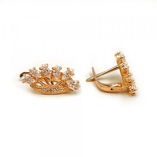 Золотые серьги в красном цвете с цирконом