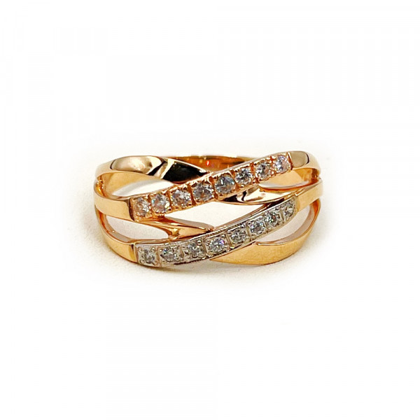 Золота каблучка у червоному з білим кольорі з цирконом