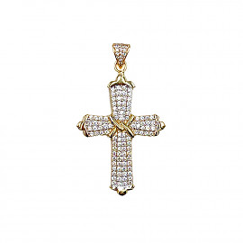 Крестик из желтого с белым золота с цирконом 01-200786283