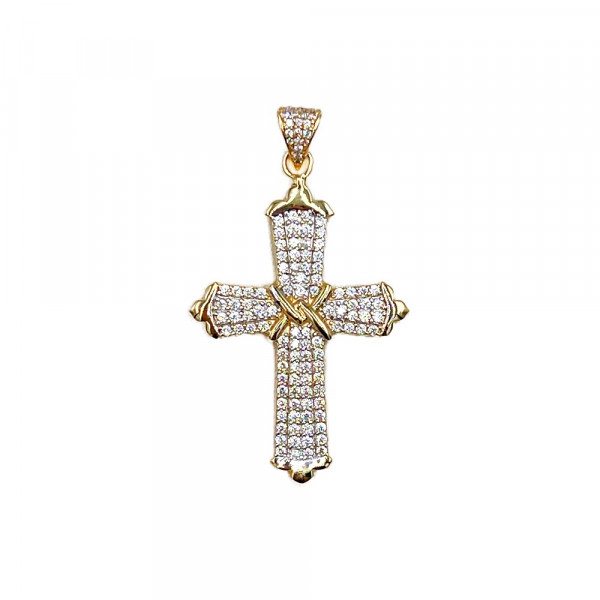 Крестик из желтого с белым золота с цирконом