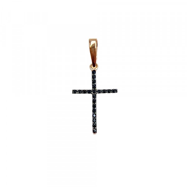 Золотой крестик красного с белым цвета с цирконом