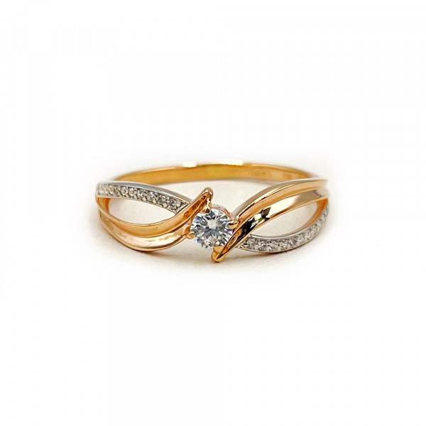 Каблучка з червоного з білим золота з цирконом