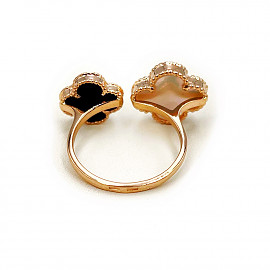 Золота каблучка у червоному кольорі з перламутром та цирконом