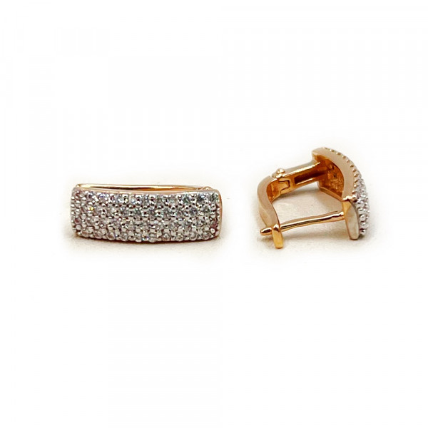 Золоті сережки червоного з білим кольору з цирконом