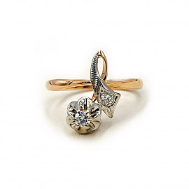 Каблучка з червоного з білим золота з жовтими діамантами 01-200893383