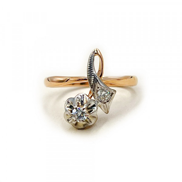 Каблучка з червоного з білим золота з жовтими діамантами