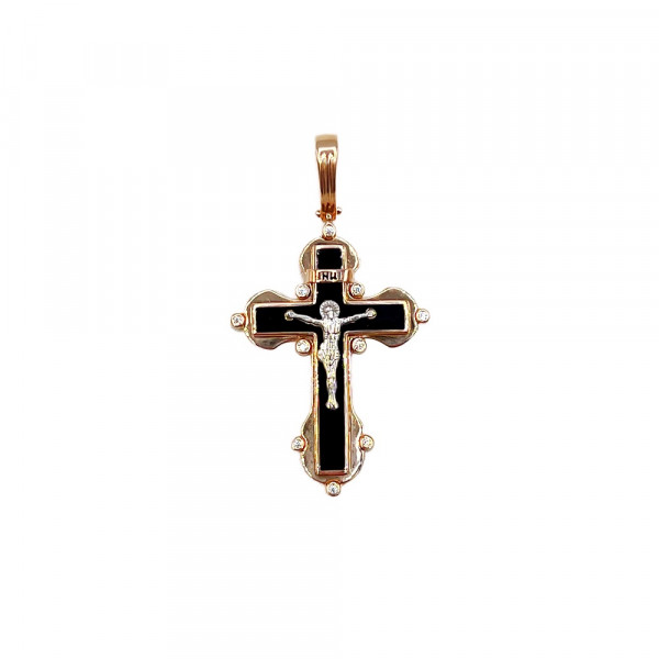 Хрестик з золота червоного з білим кольору з емаллю