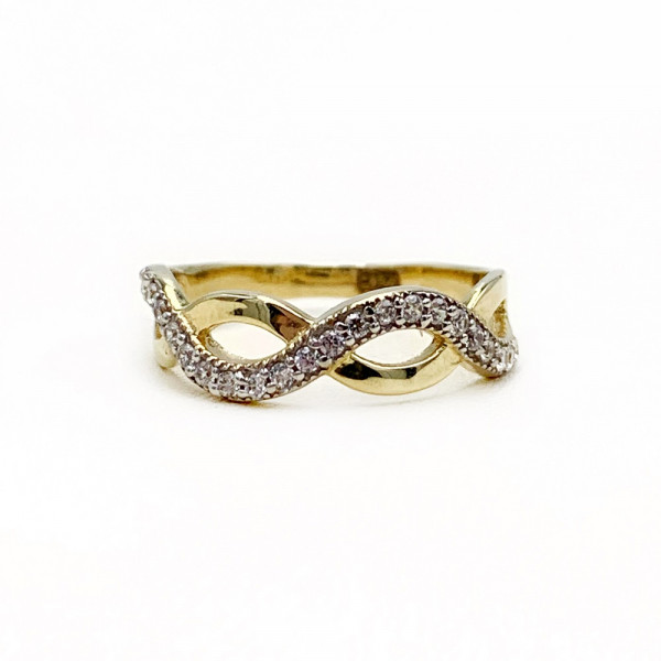 Золотое кольцо в желтом с белым цвете с цирконом
