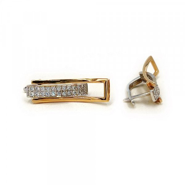 Золоті сережки у червоному з білим кольорі з цирконом