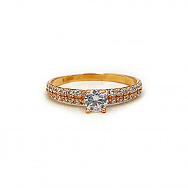 Золотое кольцо в красном цвете с цирконом 01-200254784