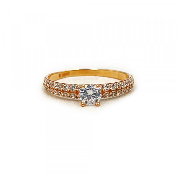 Золотое кольцо в красном цвете с цирконом