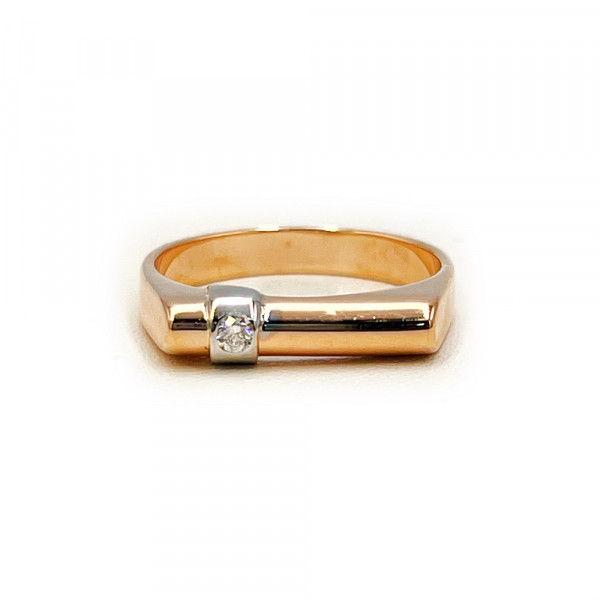 Золотое кольцо в красном с белым цвете с белым бриллиантом