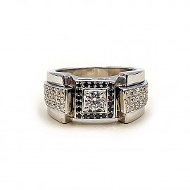 Золотий перстень білого кольору з жовтими діамантами 01-200838984