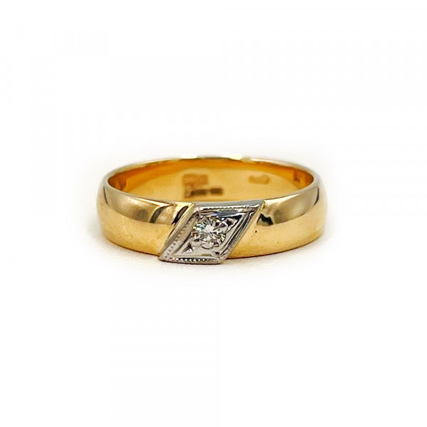 Золота каблучка у червоному з білим кольорі з жовтим діамантом