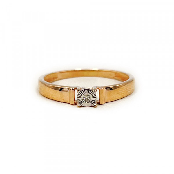 Золота каблучка червоного з білим кольору з жовтим діамантом