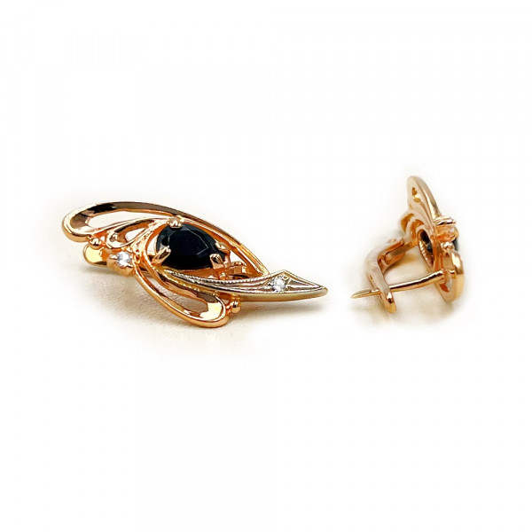 Золотые серьги в красном с белым цвете с цирконом