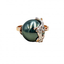 Кольцо из золота в красном с белым цвете с жемчугом и цирконом 01-200914384